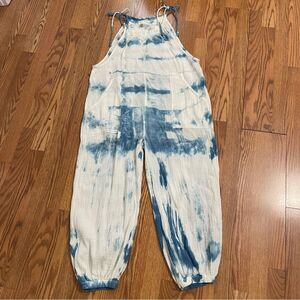 Anthropologie Saturday Sunday Abbi Tie-Dye/Blu&Wht Gauze Jumpsuit Sz-S